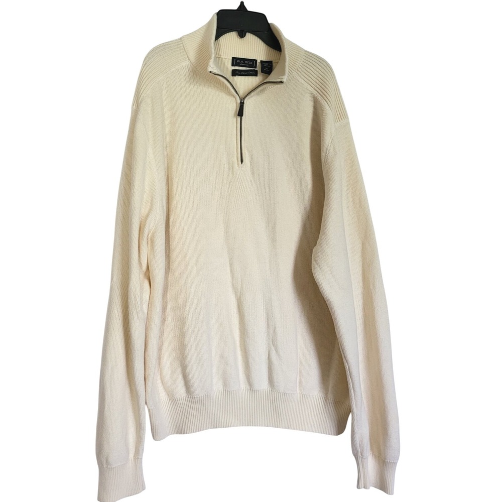 W.H. Belk Sportswear Men's Preppy Ivory 1/4 Zip Long Sleeve Pima Sweater XL Vtg - Picture 1 of 4